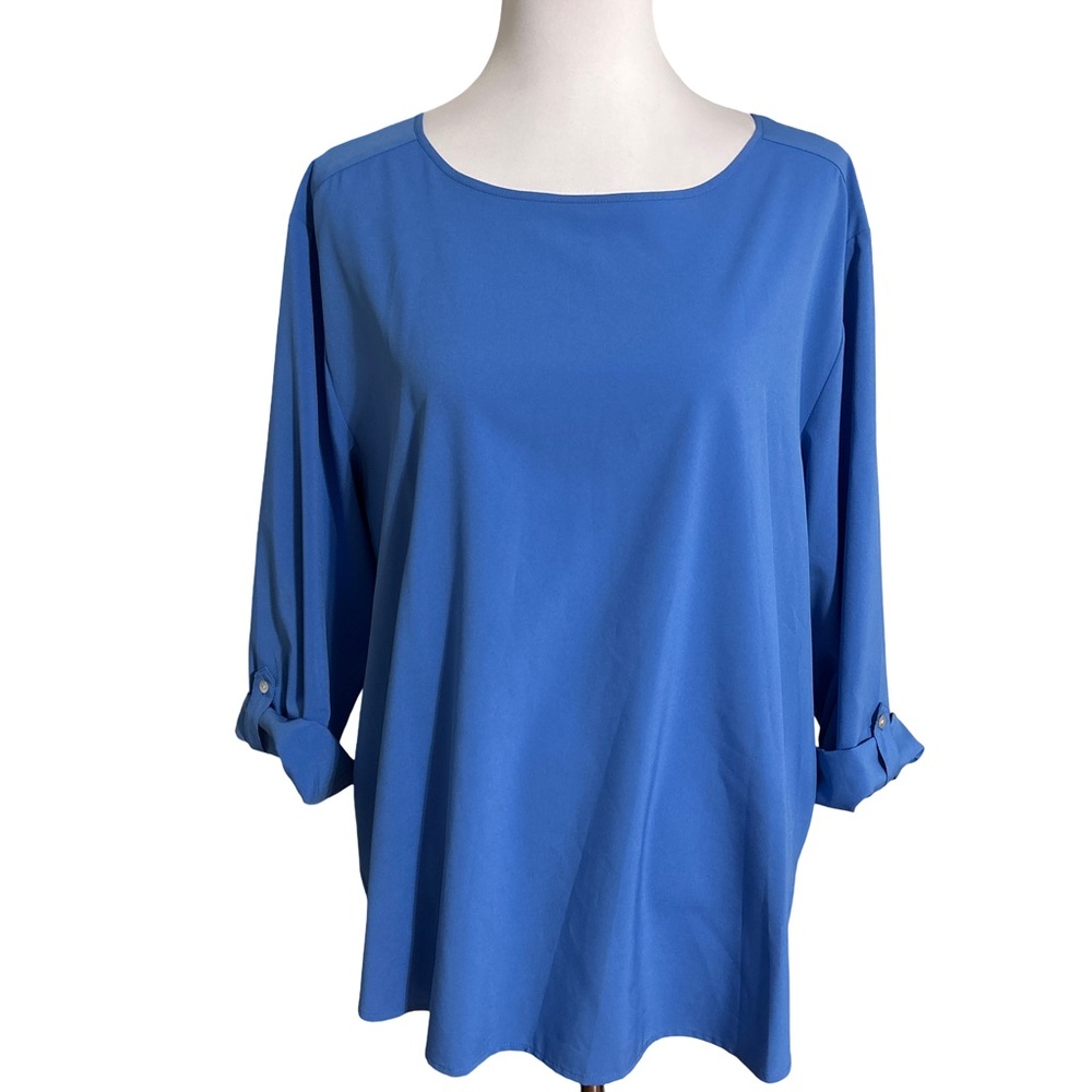 Chico's Blue Blouse Rolled Sleeve Size 3